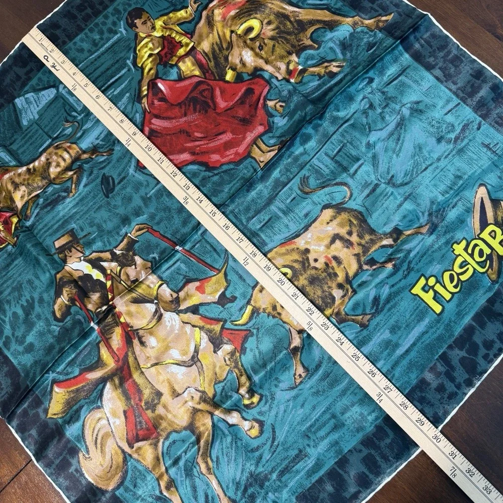 Fiesta Brava Bullfighting Scarf 30x30 Square Satin Feel Matador Toro Spanish Art